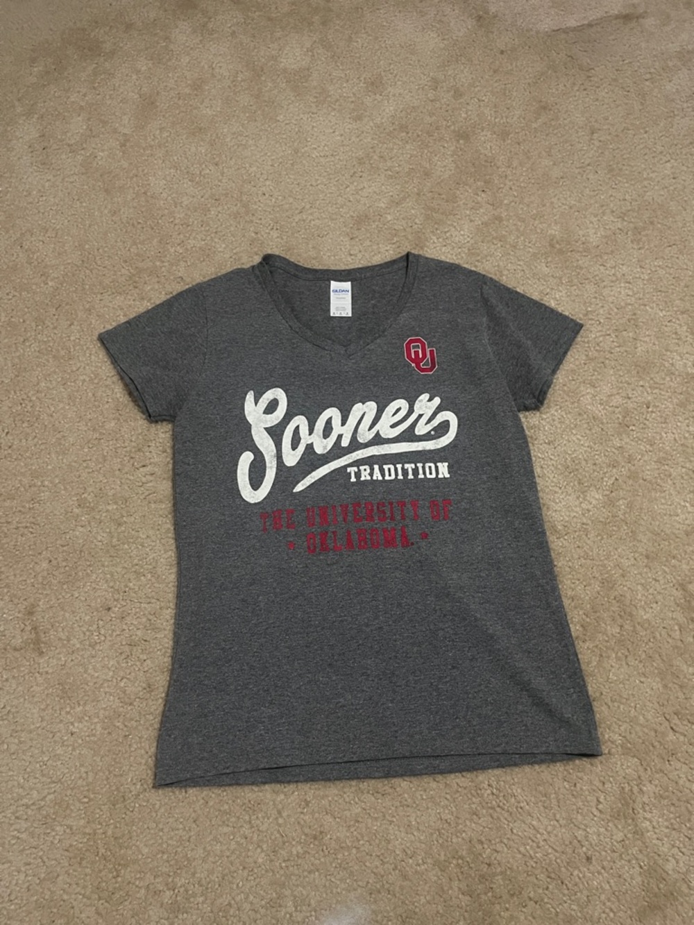 Gildan Gray V-Neck Tee with White Tag